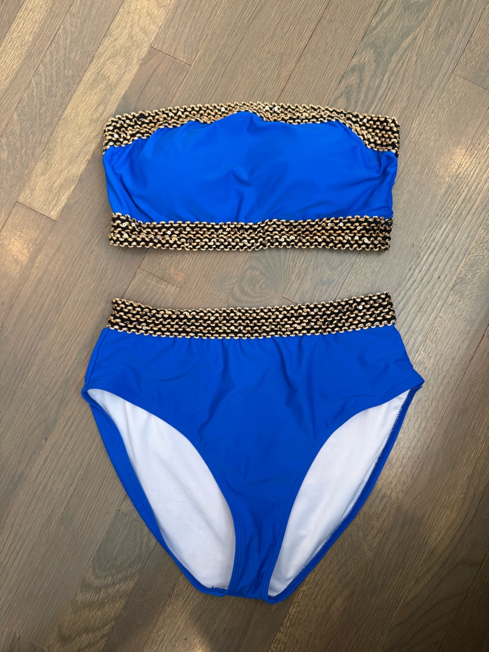Blue and Gold Bikini Top and Bottom size Large